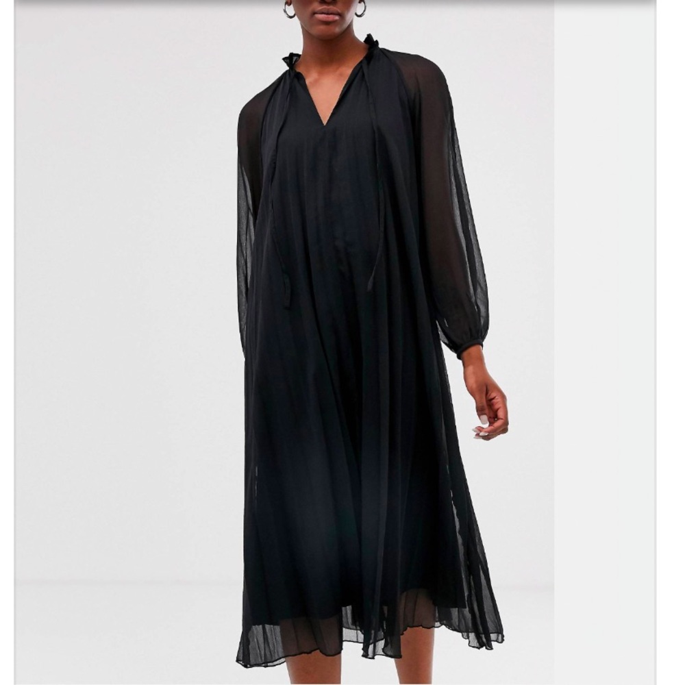 ASOS DESIGN pleated trapeze midi dress with long sleeves - Picture 2 of 8